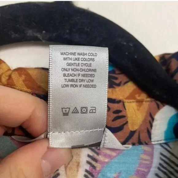 Multiples collared wood button down long sleeve, blouse, paisley print top - Picture 10 of 11